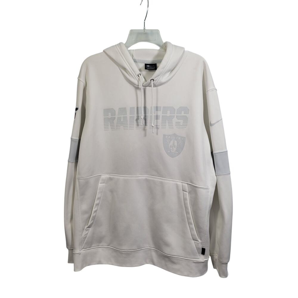 Nike NFL Dri-Fit Raiders On Field Apparel White Pull Over Hoodie Size XL 91226
